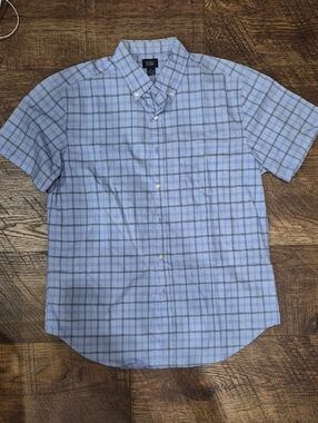 Men's Reed Edward Blue Plaid Short-Sleeve Button-Down Shirt Size Large